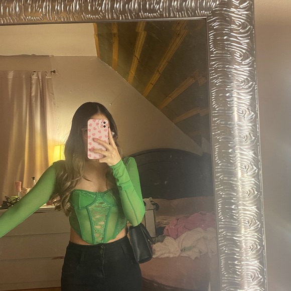 SHEIN Tops - COPY - Green Mesh Lacy Corset Top